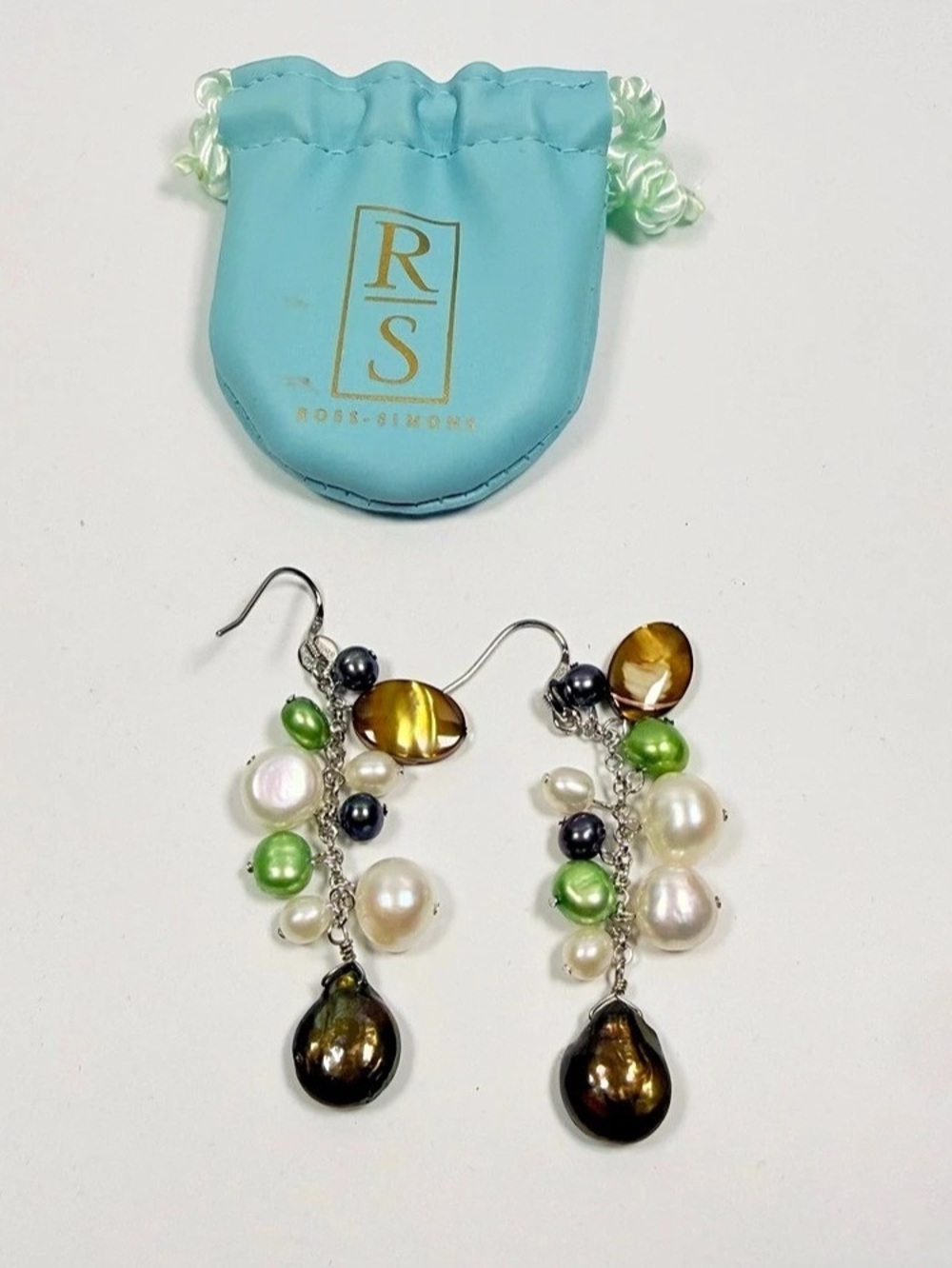 Ross-Simons Dangle Silver Earrings in Green & Gold Like New